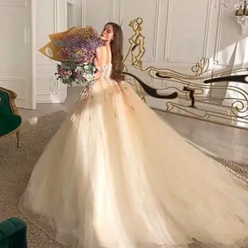 2022 Kamuolys Suknelė Princesė Prom Dresses nuo Peties Brangioji Appliques Oficialų Tiulio Ilgai Vakare Chalatai C2518