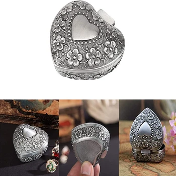Širdies formos Vestuvių Žiedas, Papuošalų Dėžutė Turėtojas Langas dėklai Vintage Rose Princess Metalo Kišenėje Organizatorius Dėžės Dovanų