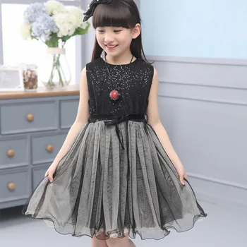 2018 korėjos mergina princesė suknelė, liemenė vasaros didelis vaikų juoda blizgančiais suknelės roupas infantis menina