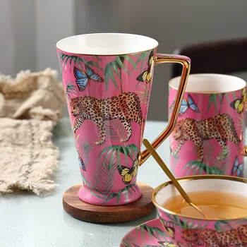 Džiunglių cheetah kaulų Kinija kavos puodelį, nustatyti Europos mažų šviežių puodelis didelės talpos vandens puodelį gimtadienio dovanų rinkinys