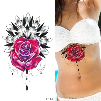 Eskizas rožės laikina tatuiruotė lipdukai rankos trikampis apsupti gėlių tatuiruotės netikrą vandeniui krūtinkaulio Juosmens lipdukai, tatuiruotė moterims