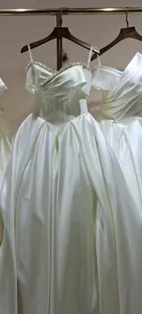 Fansmile Vestidos de Novia Satino Kamuolys Suknelė Vestuvių Suknelė 2023 Senovinių Nėrinių Nuotakos Suknelė FMV-245F