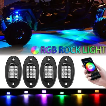 4x RGB Kelių Spalvų 5050 LED Šviesos Juosta Pagal Automobilio Vamzdis Juostelės Underglow Kūno Neoninės Lemputės Telefono App Kontrolės 2x90CM+2x60CM