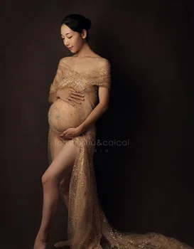 6m Seksualus Tiulio Įdegio Suknelė Motinystės Fotografija Abrikosų Motinystės Wrap Kūdikių Dušai Nėščioms Moterims Wrap fotosesiją Rekvizitai