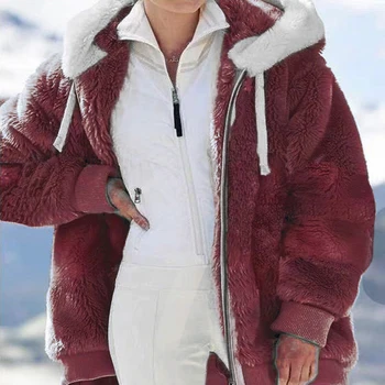 Moterų Žiemos Gobtuvu Pliušinis Švarkas Elegantiškas Zippper Kailis Derliaus Storas Šiltas Pūkuotas Dirbtiniais Kailiais Ilgas Kailis Harajuku Paltai Outwear
