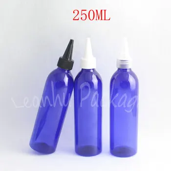 250ML Mėlynas Apvalus Plastikinis Butelis Atkreipė Burną Bžūp , 250CC Tuščias Kosmetikos Konteinerių , Uogienė / Losjonas Pakuotė Butelis
