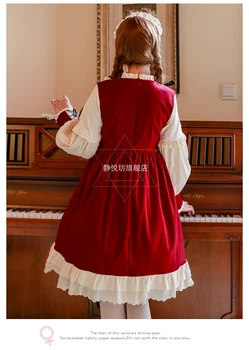 Japonijos Loli op ilgomis rankovėmis suknelę, raudonas saldus, minkštas sesuo princesė dress teismas retro aukšto juosmens viktorijos suknelė kawaii girl goth