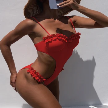 FS Moterų Raudona Micro Thong Monokini Tuščiaviduriai Iš Underwire Push Up Bikinis Nustatyti Pynimas Maudymosi Kostiumą Lady maudymosi Kostiumėliai maudymosi kostiumėlį Vienas Gabalas