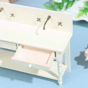 1:12 Miniatiūriniai Lėlių Vonios Kambarys, Virtuvės Maišytuvas Lentelė Kriauklės Spintelė Modelis Lėlių Baldų Priedai Žaislas