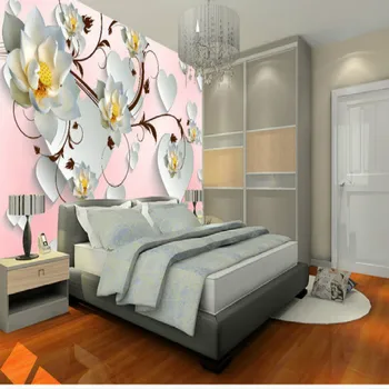 Custom Šiuolaikinės Paprasta 3D White Gėlių ekrano Užsklanda Kambarį, Miegamąjį, TV Foną, Sienos 3D Rausvos Sienos, Dokumentai Namų Dekoro Freskos