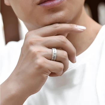 Naujas Retro Sidabro Žiedas Vyrų Madinga Atidarymo Reguliuojamo Dydžio Vieno Apdailos Žiedas Madinga Gyventi Burną Amuletas Žiedas