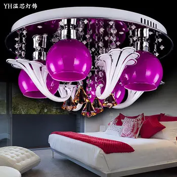 Lubų šviesos diodų (LED kristalų lempos mergina kambarys lempos miegamojo šiuolaikinės apvalios, rausvos šiltas mados lubų šviesos ZCL