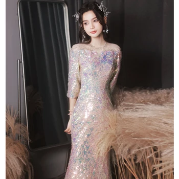 Blizga China Undinė Vakaro Suknelės 2022 Elegantiškas O-Kaklo Moterys Ilgai Oficialią Suknelės Su Rankovėmis