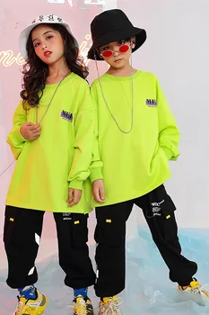 Rave Apranga Hip-Hop Šokių Drabužiai Vaikams Jogger Fluorescencinė Žalia Džiazo Šokio Kostiumų Gatvės Dancewear Veiklos Kostiumas