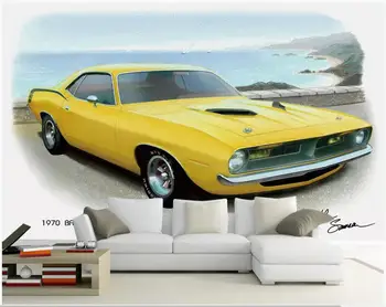 WDBH 3d tapetai Pasirinktinius nuotraukų American classic geltonos spalvos klasikinis automobilis kambarį namų dekoro 3d sienos freskos tapetai, sienų ir 3 d