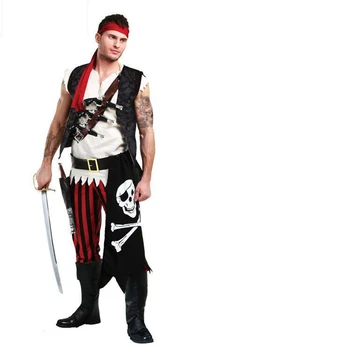 Vyriški Kietas Piratų Cosplay Kostiumų Suaugusiųjų Helovinas Fancy Dress Šalis Nustatyti Vyrų Piratų Įgulos Trumpas Rankovės Liemenę, Kelnes Šalis Nešioti