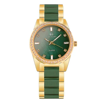 Mados Žalia Moterų laikrodžiai reloj mujer Prabangių suknelių iš Nerūdijančio Plieno, Kvarcas Moteriški Rankiniai laikrodžiai Kvarco Moterų data laikrodis