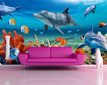 Beibehang Užsakymą 3D Sienų Tapetai Vaikas Povandeninė Delfinų, Žuvų Tapetai, Fonas, tapetai, sienų ir 3 d tapety