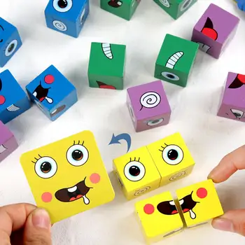 Kubas Veidas Keičiasi Blokai Stalo Žaidimas Cartoon Įspūdį Montessori Žaislai, Mediniai Lygio Žaidimą, Galvoju, Iššūkis Vaikams, Žaislai