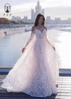 Naujas Atvykimo Vestidos De Novias Spageti Dirželis Long Sleeve Lace A-Line Šalies Vestuvių Suknelės 2020 M.