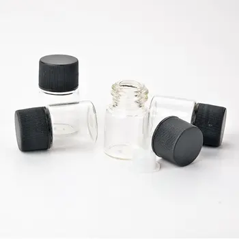 7ML Mini Stiklo Buteliai Su Plastiko Juoda Užsukamu Skaidraus Stiklo Buteliukai Plastikiniai Stiklainiai Buteliai F2017803