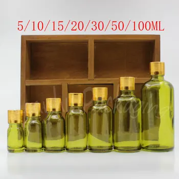 Žalio Stiklo Butelis Su Aukso Užsukamu , Esmė / Vandens Kosmetikos Pakuotės Butelis , Tuščias Kosmetikos Konteinerių ( 15 VNT/Lot )