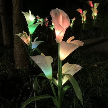 3pcs 7 Spalvų Keitimas Kiemo 4 Calla Lily Flower Lankstus, atsparus Vandeniui Lengva Įdiegti Kieme LED Saulės Šviesos Kelias Kuolo Lempos