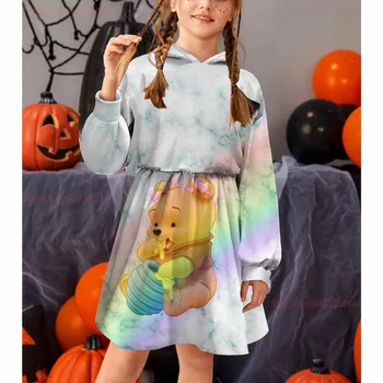 Vaikų drabužiai atsitiktinis animacinių filmų hoodie princesė sijonas Disney Mikė Pūkuotukas rudens ir žiemos naujas spausdinimo atsitiktinis mielas suknelė