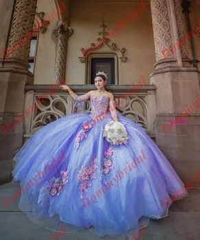 Vestido De 15 16 Anos Nuimamas Reljefiniai Rankovėmis Kamuolys Suknelė Quinceanera Suknelę Meksikos Charro Stiliaus 3D Gėlių Raštuotas Nėriniai Prom